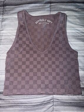Seamless Women's Purple Checkered V-Neck Tank Top